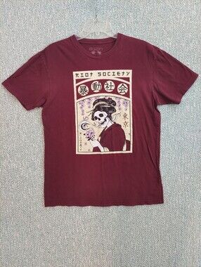 riot society Maroon Graphic Skull Geisha Short-Sleeve Tee, Mens Medium